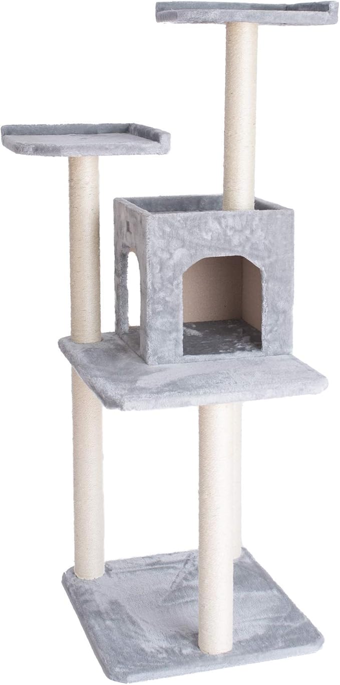 Gleepet GP78571022 Cat Tree, Real Wood Play House, Silver Gray,14 D x 27 6 W x 57 H