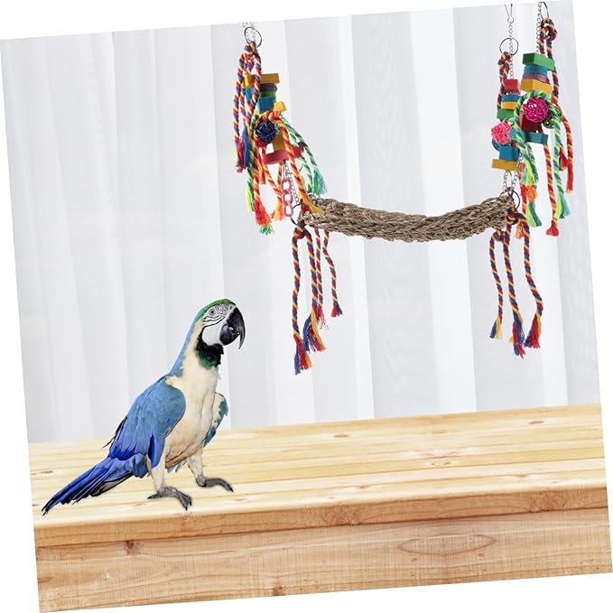 Abaodam Multifunctional Squirrel Parrot Net Hammock Natural Grass Climbing Mat for Hamsters Birds Pets Chew Decorative Bird Cage Accessory Promotes Comfort