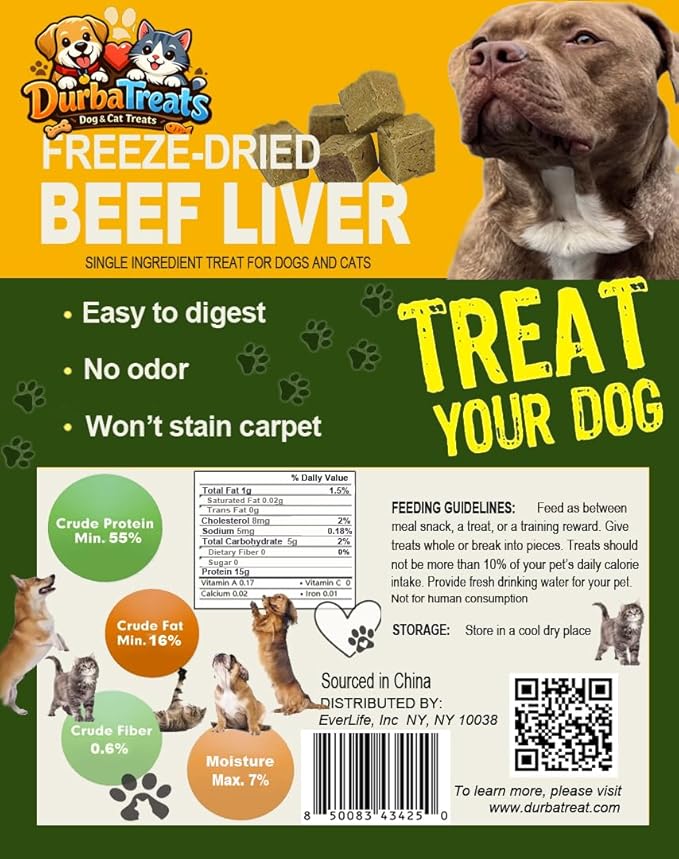 Freeze Dried Beef Liver Raw Nutrition Dog & Cat Treats - Healthy Snacks, Food Topper. Weight Control, Training Bites, High Protein (2 Ounce, Beef Liver)