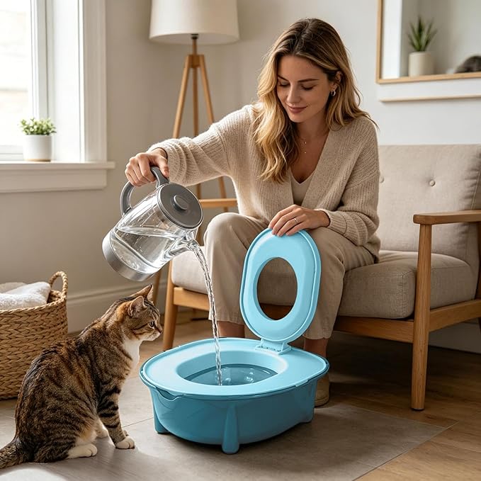 Cat Toilet Training Kit, Portable Litter Box with Flushable Design, Odor Control and Anti-Splash, Large Thickened Pp Material for Kittens and Cats (Light Blue)