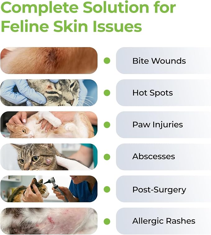 Cat Wound Care Spray Feline Healing Aid, Skin Repair for Cuts, Sores & Abrasions | Itch Relief for Irritated Cat Skin | Hot Spot & Allergy Support | Safe & Non-Toxic | 3.38 fl oz