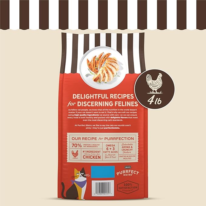 Merrick Purrfect Bistro Grain Free Chicken and Sweet Potato Recipe Natural Dry Cat Food for Adult Cats, High Protein, Outdoor or Indoor Cat Food - 4 lb. Bag