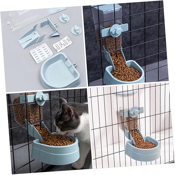Hanging Automatic Pet Feeder for Small Birds and Small Pets, Blue Plastic Food Container with Water Dispenser, Outdoor Bird Cage Accessory for Parakeets and Hamsters