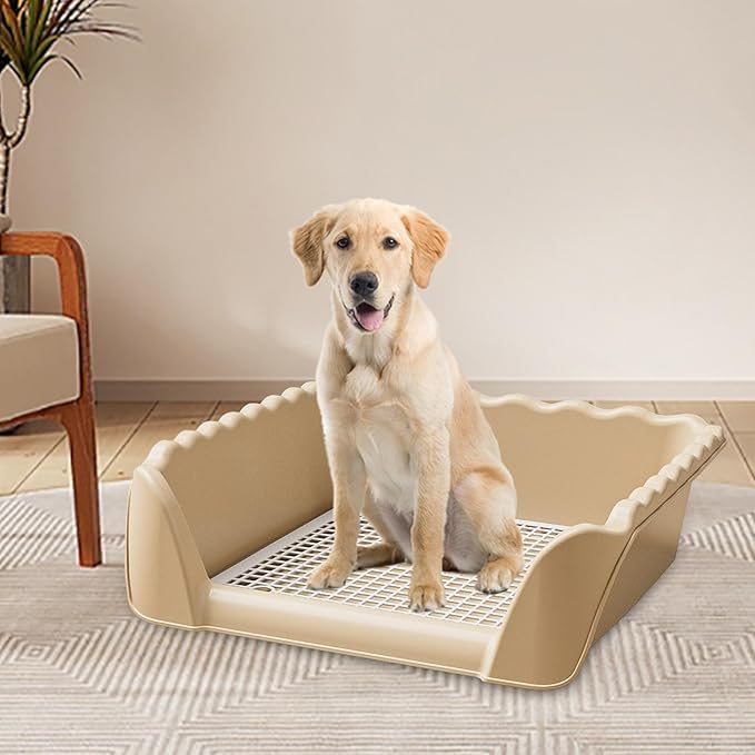 Dog Toilet Potty Trainer Pet Litter Pan with Post Training Tray for Puppy Rabbit Pets Indoor Outdoor Use 20.08 x 17.72 x 5.91 Inch- Coffee