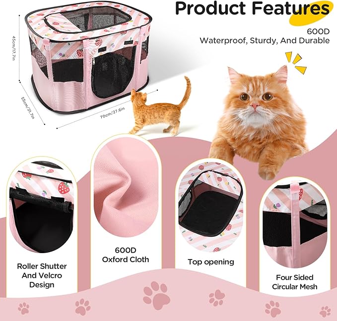 Foldable Pet Playpen, Portable Dog Cat Kennel Cage, Indoor/Outdoor Pop up Pet Tent Fence, Rectangle Delivery Room Pets Tent for Puppy Dog Kitten Cat