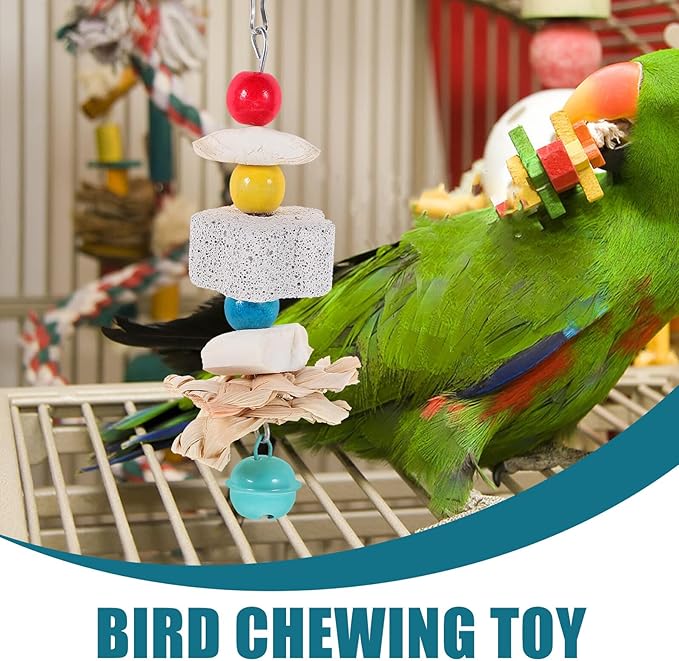 Toddmomy Parrot Hanging Chewing with Natural Volcanic Rock and Cuttlefish Bone, Small Animal Chew for Rabbits, Hamsters, Guinea Pigs, and Birds, Cage Accessory for Teeth Grinding