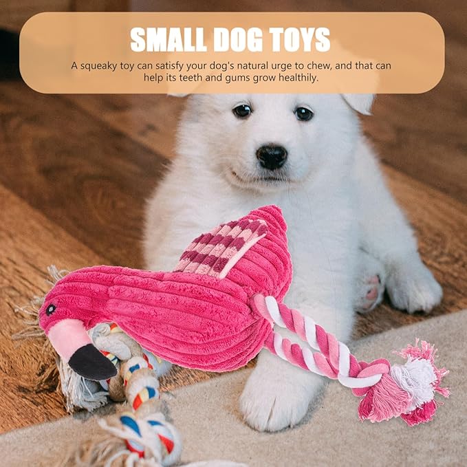 POPETPOP Flamingo Squeaky Rope Dog Toy 11.81X7.08X3.14In Interactive Corduroy Plush Chew Toy for Indoor Play Suitable for Small to Large Dogs