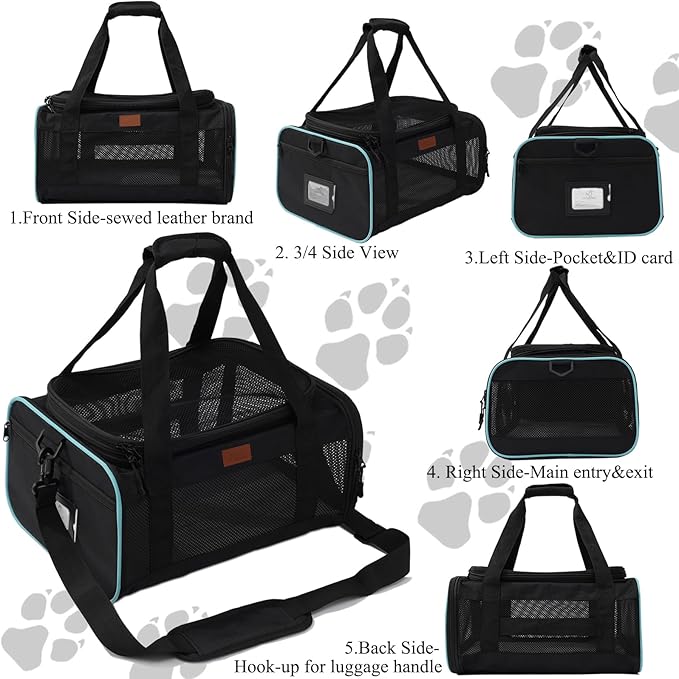 HSC PET Soft Sided Cat Carrier Soft Small Pet Carriers Dog Carrier Airline Approved Dog Carriers,Lightweight,Luxury Style,Top Expandable,Guaranteed on Cabin Board Flight Travel Recommend Under 15lbs