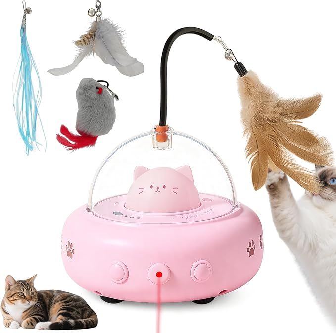 Laser Cat Toy, 3 in 1 Interactive Toy for Cats, Rechargeable Wand and Chasing Interactive Pet Toy for Bored Indoor Cats Kittens 3 Extra Replaceable Teaser Wand Heads