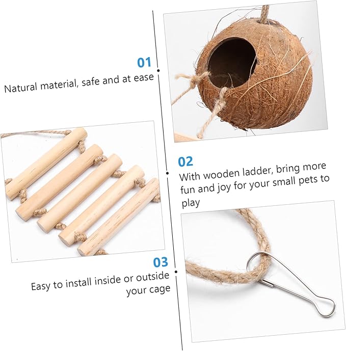 BESPORTBLE Parrot Hamster Coconut Ladder Nest for Small Pets Easy Install Bird Cage Accessory Parakeet Coconut Nest Hideout