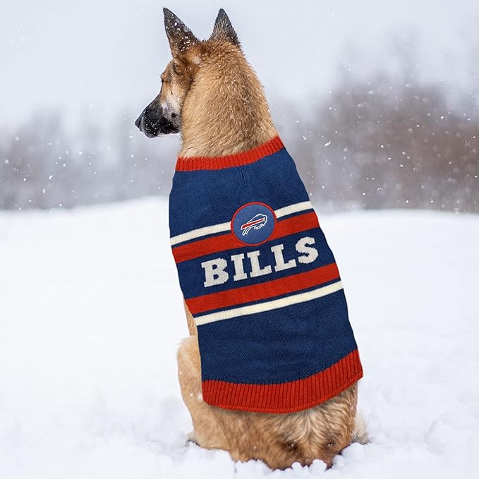 Pets First NFL Buffalo Bills Dog Sweater, Size Large. Warm and Cozy Knit Pet Sweater with NFL Team Logo, Best Puppy Sweater for Large and Small Dogs, Team Color (BUF-4179-LG)