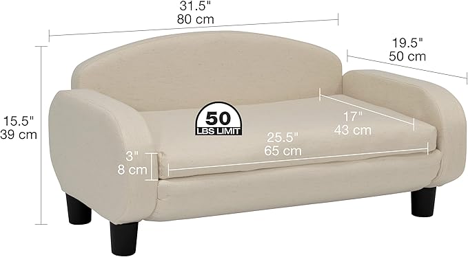 Paws & Purrs Cat Sofa Bed, Pet Couch for Indoor Cats Elevated Cat Beds with Removable Washable Mattress Cover for Kitten, Puppy or Small Animal- 31.5" Wide, Oatmeal