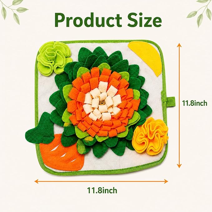 Rabbit Foraging Mat Snuffle Mat for Small Animals Rabbit Toy 11.8"x11.8" Rabbits Snuffle Mat Pets Interactive Feeding Matt Treat Dispenser for Bunny Guinea Pigs Ferrets Chinchillas (Green and Orange)