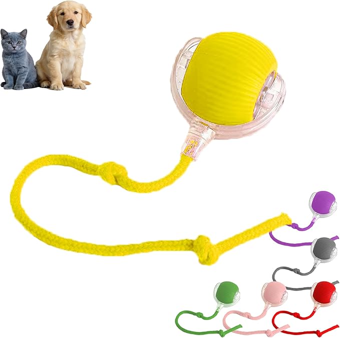 Smart Tiny Fetch Dog Toy, Interactive Cat Toys Ball with Smart Motion Sensor and Auto-Dodging for Bored Kitten Pet Cats Dogs (Yellow)
