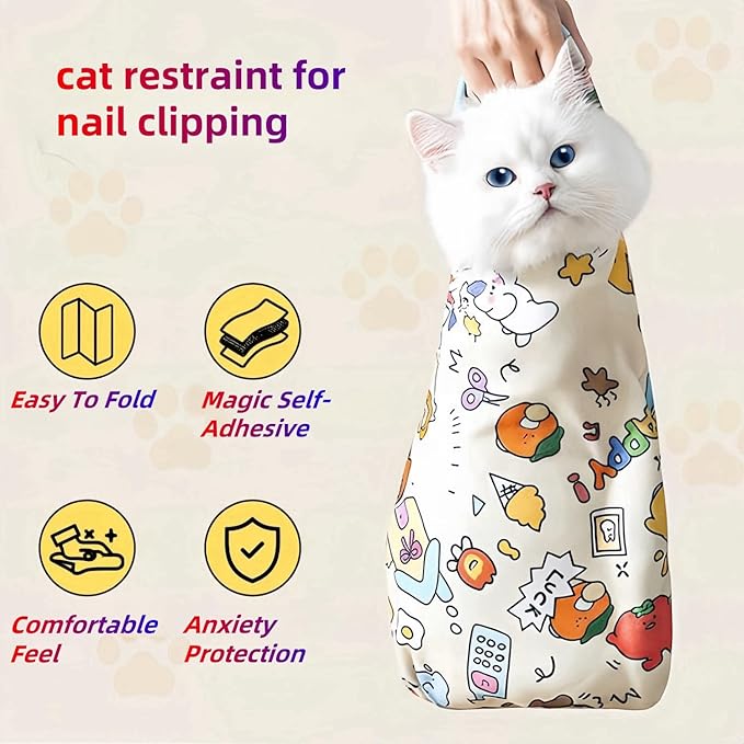 Cat Wrap for Cutting Nails Cloth Burrito Wrap for Nail Clipping,Scratch and Escape Prevention,Multi-Purpose Swaddle Wrap Pet Worker (Farm + House, 21.65inchx21.65inch)