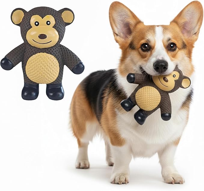 My Pet & Me - Squeaky Dog Toys for Light to Moderate Chewers - Fun Latex Toys for Puppies, Teething, and Gentle Play - Interactive Fetch and Chew Toy with Squeaker (Brown Monkey, 4.3 Inch)