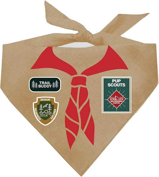 Pup Scout Dog Bandana | 100% Cotton Adjustable Triangle | Made in USA | Funny | Cute Scout Costume | Pet Explorer | Halloween |Tan, One Size (1371)