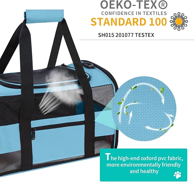 Large Cat Carrier Dog Carrier, Pet Carrier for 2 Cats Large Cats, Dog Carrier for Small Dogs, Collapsible Soft Sided Pet Carrier for Kitten Puppy Under 25 lbs, Blue