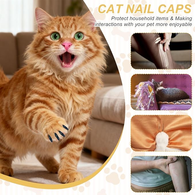 Cat Nail Caps, Cat Claw Covers with Adhesive Glue and Applicators, Kitten Claw Caps Soft Paws, (40 Pcs, M, Crystal Gold), Intended for Pet Tips/Nail Covers/Control Paws