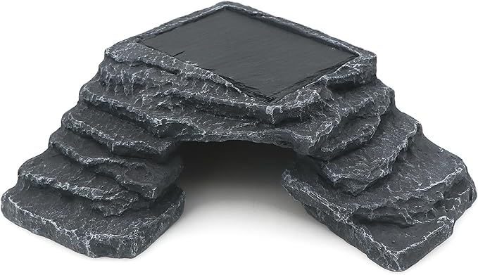 AQUA KT Reptile Basking Platform with Climbing Ramp Ledge Turtle Dock Resting Rock for Bearded Dragon Leopard Crested Gecko Lizard Hide Cave Amphibian Decoration