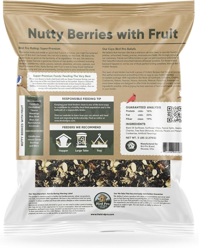 Bird Pro Holistic Bird Seed - Premium Seed for Backyard Feeding (18 Pounds, Nutty Berries with Fruit)