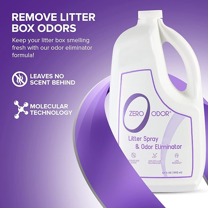 Zero Odor Litter Odor Eliminator, Cat Litter Box Deodorizer, Pet Safe Formula for All Litter Types, Refill, 64 oz