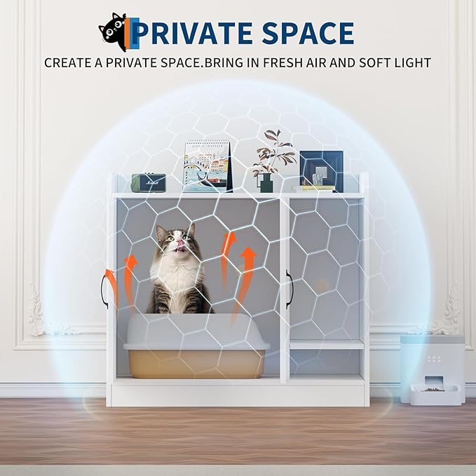 Cat Litter Box Enclosure, Hidden Litter Box Cabinet Furniture with Divider, Indoor Cats House, Wooden Cat Washroom Storage Cabinet Bench, Side End Table Nightstand, 33.07" l × 23.62" w × 23.92" h