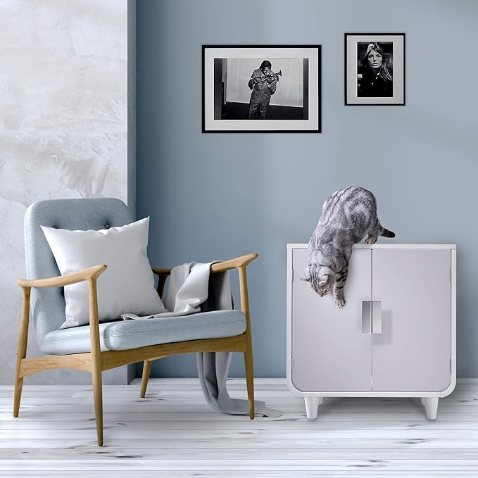 Staart Dyad Cat Litter Box Enclosure and Furniture Hidden Cat Home Side Table Nightstand Indoor Pet Crate Alpine White