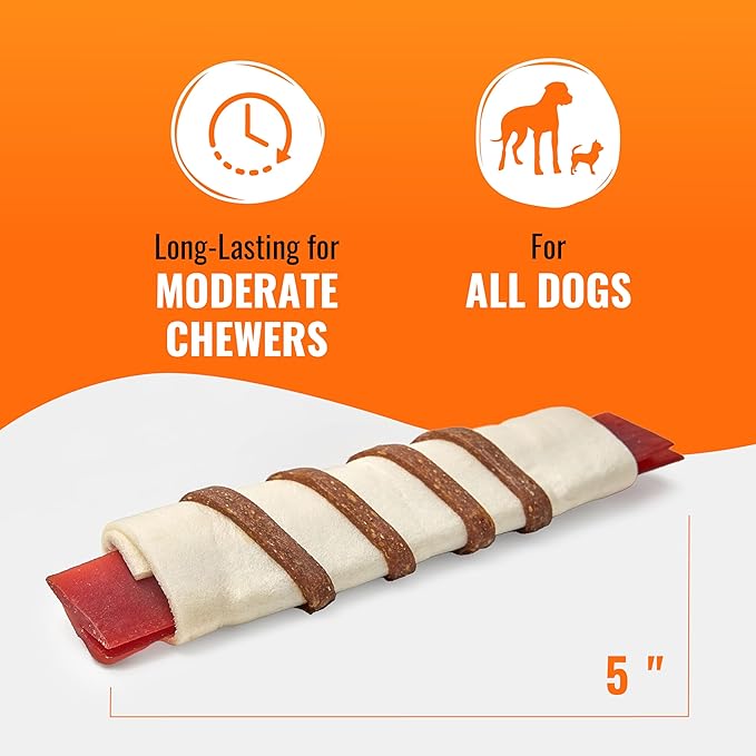 GOOD 'N' FUN Triple Flavor Wraps with Beef Tendon Chews, High-Protein Dog Treat for All Adult Dogs, Made with Real Beef Hide, Chicken & Beef Tendon, 8 Count
