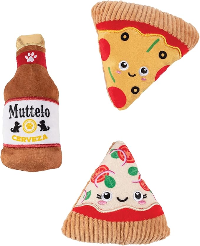 Fringe Studio Plush Dog Toy, 3 Pieces Set, Slice N’ SIP, Pet Shop Collection (662177)