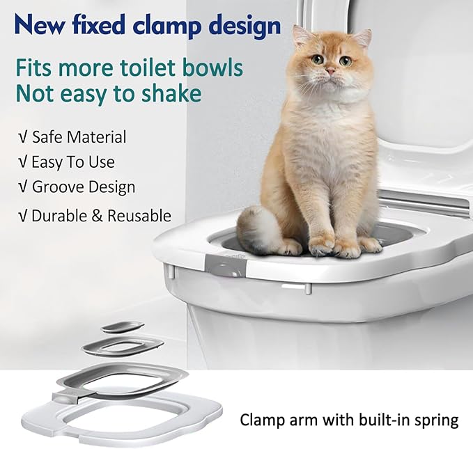 Upgraded Cat Toilet Training Kit,Universal Cat Toilet Training Systems,Reusable Trainer for Pet Cleaning with 1 Replaceable Cat Feather Toy