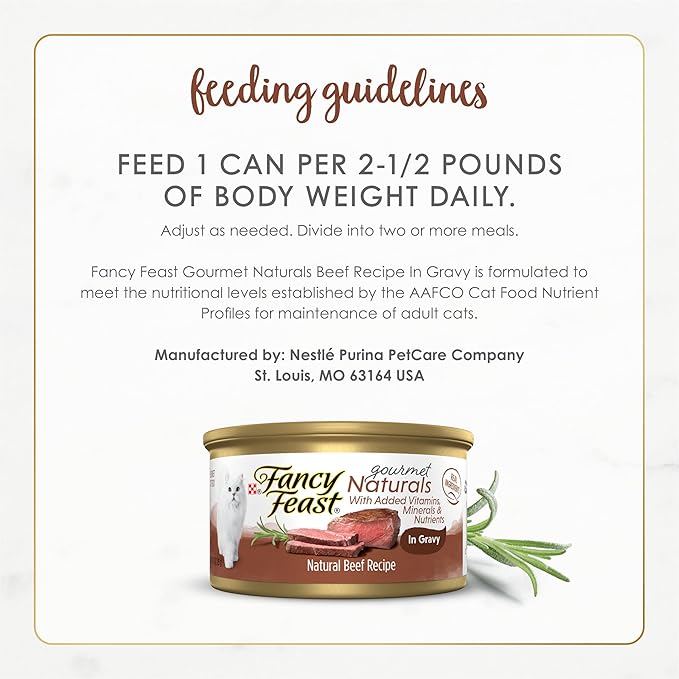 Fancy Feast Purina Wet Cat Food Natural Gourmet Naturals Beef Recipe in Wet Cat Food Gravy - 3 oz. Cans,(Pack of 24)