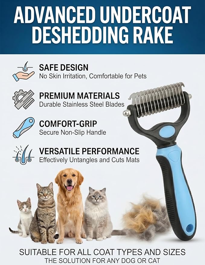 Professional Deshedding Tool for Dogs & Cats, Pet Pro Grooming Tools, Indoor Cat Double-Sided Brush Rake, Pets Hair Remover Shedding, Long Haired Dog Brushes, Undercoat Combs Supplies(Orange-L)