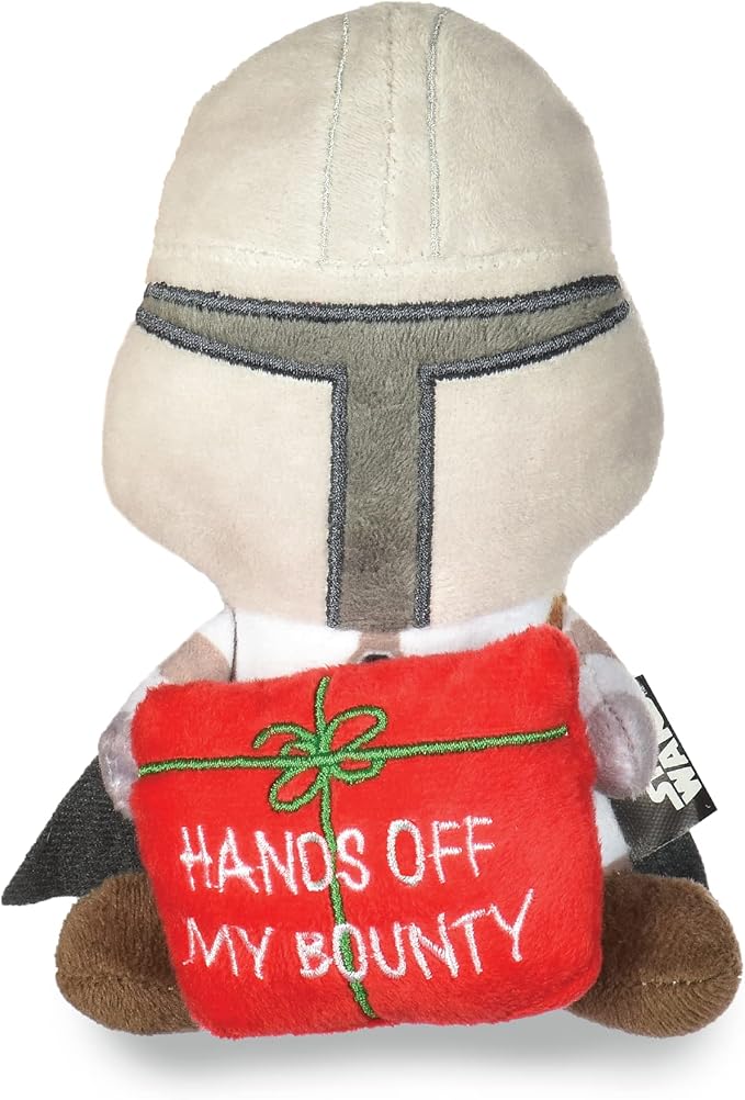 STAR WARS The Mandalorian Holiday Dog Toy | Hands Off My Bounty Mandalorian Squeaky Dog Toy Chew Toy | Plush Toy for Dogs | Small Dog Toy, 6 Inch, (FF19323)