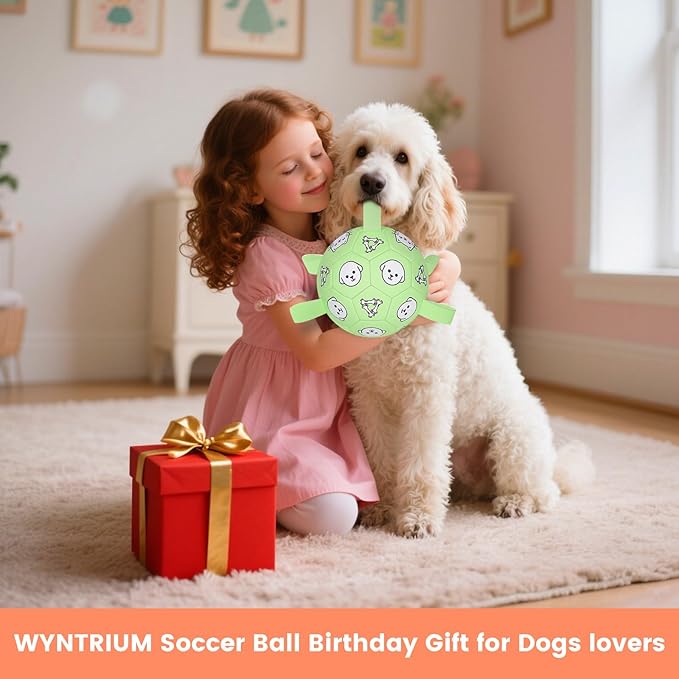 Dog Soccer Ball with Straps - Durable Jolly Ball for Dogs, Large Soccer Ball for Dogs, Dog Toys for Medium Dogs, for Pet Birthday, Outdoor Indoor Play Training Exercise