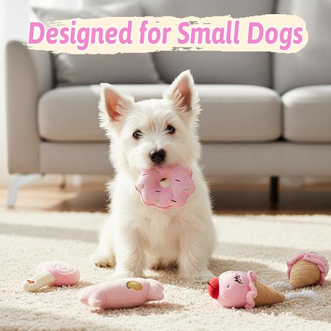 Small Dog Toys, Cute Pink Plush Dog Toy Set, Dog Squeaky Toys, Durable Dog Stuffed Toys & Dog Chew Toys for Puppies and Small Dogs