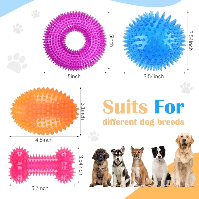 Silipull 4 Pcs Spiky Squeaker Football Dog Toy for Medium Large Dogs Spiky Dog Balls Puppy Chew Toys for Aggressive Chewers Training Fetch(Fresh,Various Sizes)