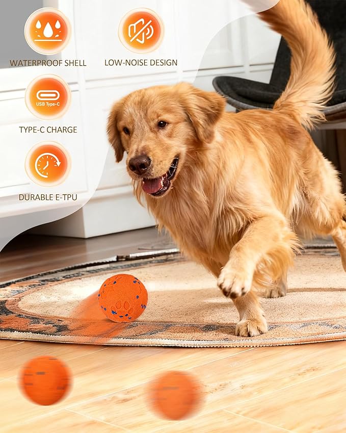 Interactive Dog Toys & Interactive Dog Ball for Medium/Large Dogs: Self-Moving, Auto-Vibrating & Bouncing Smart Ball - Chew-Resistant E-TPU, Low-Noise & IPX7 Waterproof