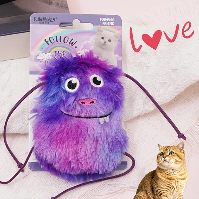 Cute Monster Plush Catnip Toy Interactive Soft Chew Plush Catnip Toys for Indoor Cats and Kittens 3.9" (Purple)