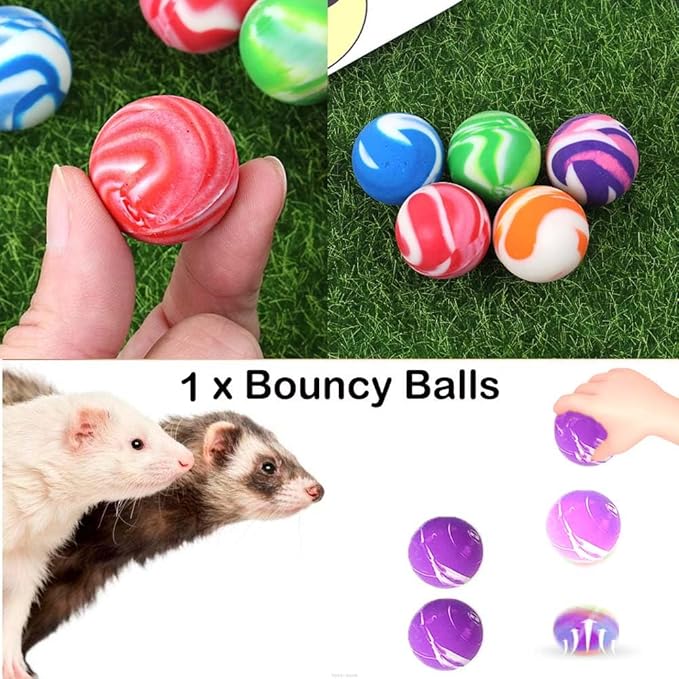 12 pcs Ferret Squeaky Toys Balls Squeaker Toys Teething Chewing Toy Colorful Bouncy Rubber Bell Balls Mylar Crinkle Interactive Sound Exercise Scratch Chew Toy for Ferrets Pet Cat Dog