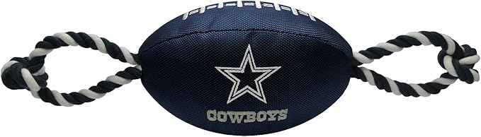 Pets First NFL Dallas Cowboys Football Dog Toy, Tough Quality Nylon Materials, Strong Pull Ropes, Inner Squeaker, NFL Team Color