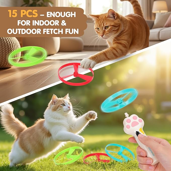 15 PCS Flying Spinners for Disc Launcher Toy, Additional Discs for Outdoor & Indoor Pet Chasing Training Hunting Interactive Cat Fetch Toy