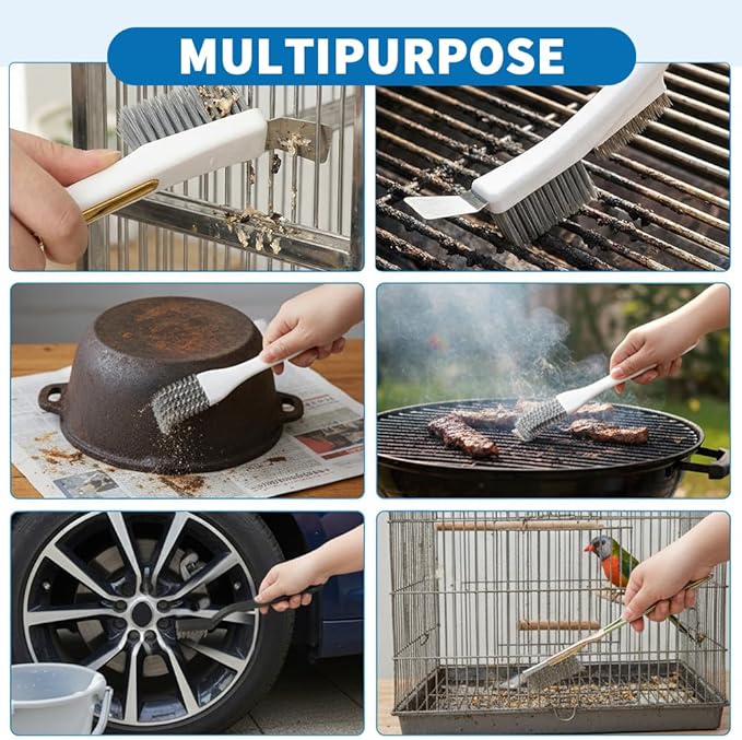 Bird Cage Cleaning Brush Kit, 4-Piece Multi Function Bird Perch Set, Includes Perch Brush, Mesh Brush and 3-in-1 Wire Brush, Bird Poop Remover Cleaning Tools Accessories for Small,Medium,Large,Tall