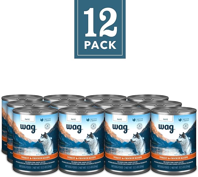 Amazon Brand - Wag Pate Canned Dog Food, Turkey & Chicken Recipe, 12.5 oz Can (Pack of 24)