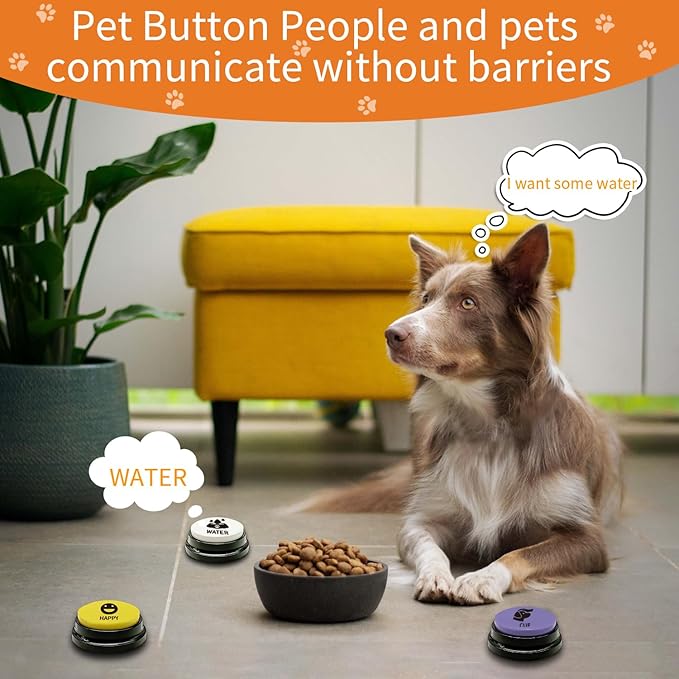 RIBOSY Set of 6 Recordable Buttons with Rubber Mat and 50 Training Stickers, Dog Buttons for Communication - Record& Playback Your Own Voice to Train Your Pet Voice What They Want（Battery Included）
