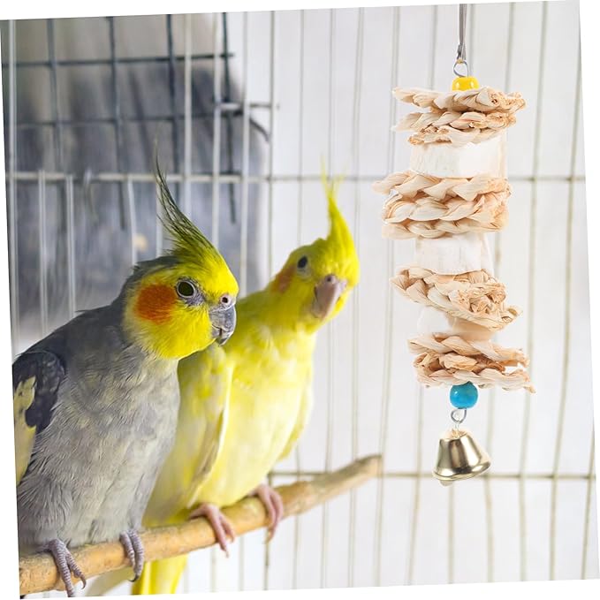 Milisten 3Pcs Natural Straw Woven Parrot Chew Bird Hanging Biting for Parakeets Parrots Engaging Bird Cage Accessories for Chewing Enrichment