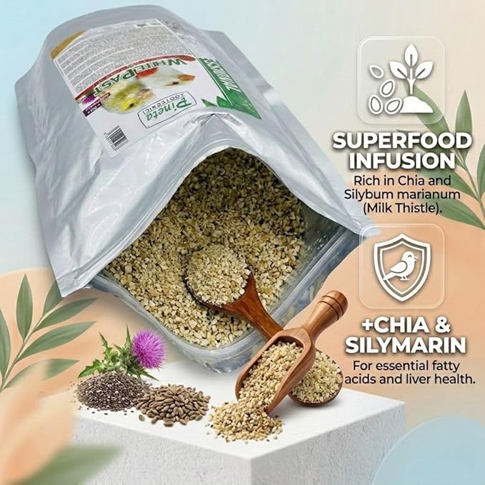 White Past Cria for Birds by Pineta Zootecnici - Soft White Breeding Paste with 19% Protein & 13% Fat, Enriched with Silymarin and Chia Seeds, Ideal for Canaries, Finches and Cereal Birds (1 Kg)