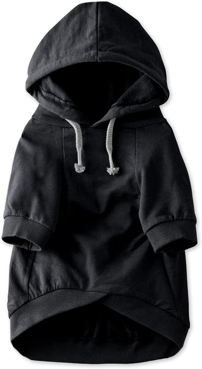 Pet Passion Rocky II - The Extra Comfy Hoodie, Organic Cotton and Recycled Poly Dog Hoodie Pet Coat Sweater for Small, Medium, Large Dogs, Black, XXX-Small (up to 5lbs)