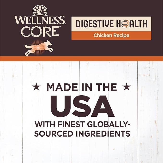 Wellness CORE Digestive Health Pate Adult Canned Wet Dog Food, Grain Free, Sensitive Stomach, Natural, Chicken Recipe, 13 oz, Pack of 12 Cans