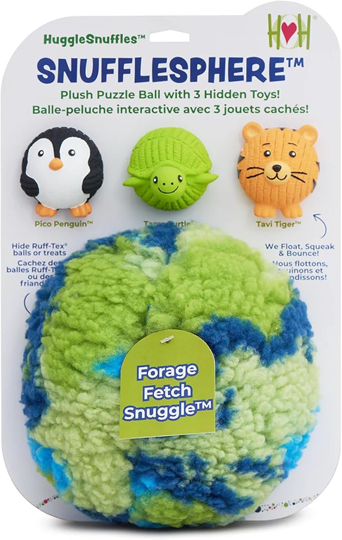 HuggleSnuffles SnuffleSphere Puzzle Ball - Interactive Enrichment Toy for Dogs, Hide and Seek Dog Toy for Ruff-Tex Balls & Treats, Puppy Games to Keep Them Busy, Foraging Plush for Boredom - Large, 8"